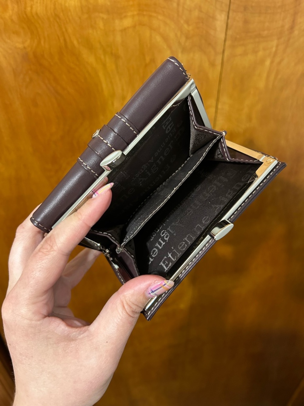 Etienne Aigner Dark Brown Leather Snap Wallet with Ring Detail - Picture 6 of 6